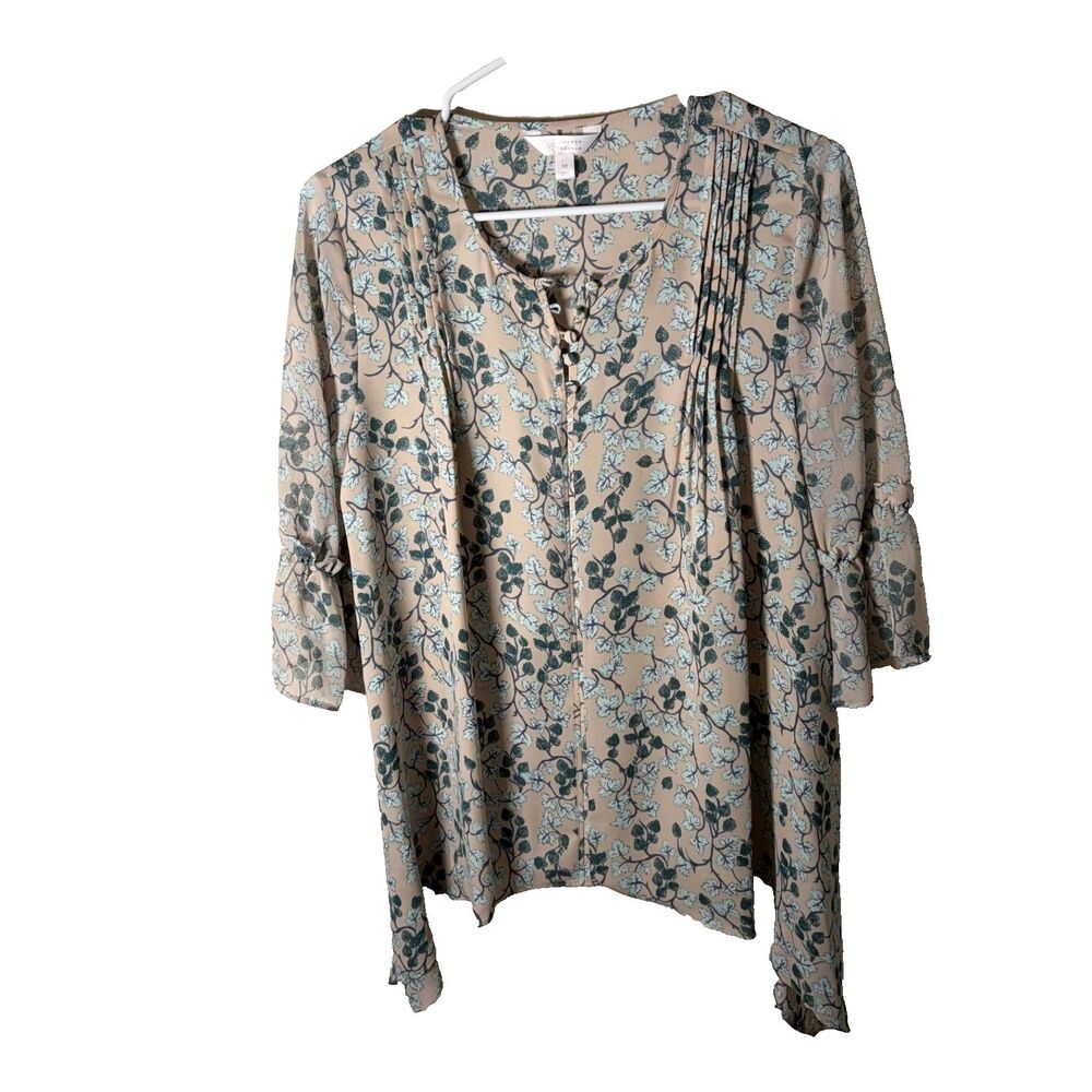 LC Lauren Conrad Blouse Women's Medium V-Neck 3/4 Sleeve Sheer Floral Top